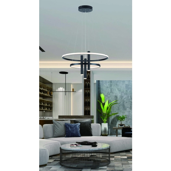 Lampa wisząca Amanda LED czarny mat Ringi i tuby włączane osobno 343005-30 REALITY