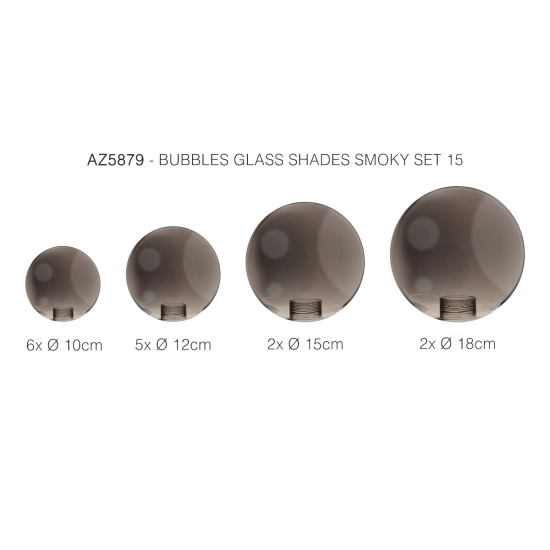 Komplet kloszy dymiony chrom 15 BUBBLES GLASS SHADES SET 15 SMOKY AZ5879 AZZARDO