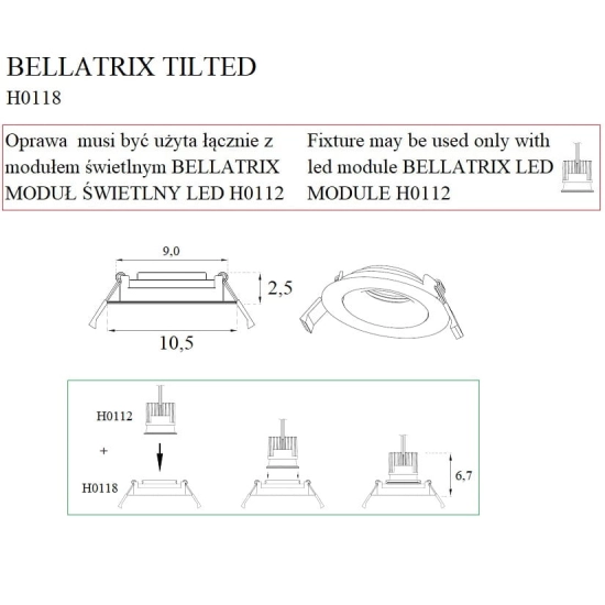 Bellatrix H0118 Oprawa Wpustowa Bellatrix Tilted Czarna - Bez Modułu Świetlnego Led H0112 MaxLight