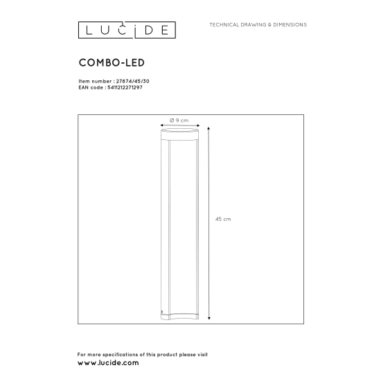 Lampa stojąca COMBO Bollard light zewnętrzna Ø 9 cm LED 1x7W 3000K IP54 czarny 27874/45/30 Lucide - zdjęcie dodatkowe 3