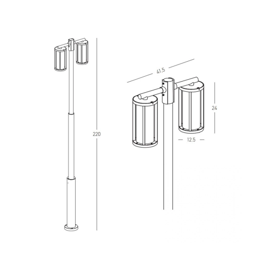 E339 OUTDOOR LAMP POST 2XE27 MAX 15W ALUMINIUM BLACK IP65 Zambelis Lights