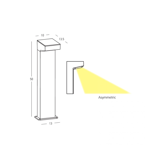 E418 OUTDOOR BOLLARD LED LIGHT 12W 3000K GRAPHITE ASYMMETRIC BEAM ANGLE IP65 Zambelis Lights
