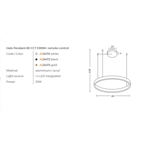 HALO PENDANT 80 CCT DIMM GD + REMOTE CONTROL AZ6473 AZZARDO
