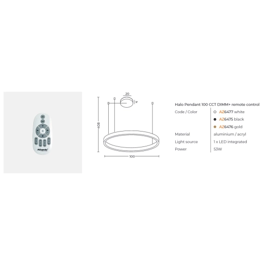 HALO PENDANT 100 CCT + REMOTE CONTROL AZ6476 AZZARDO