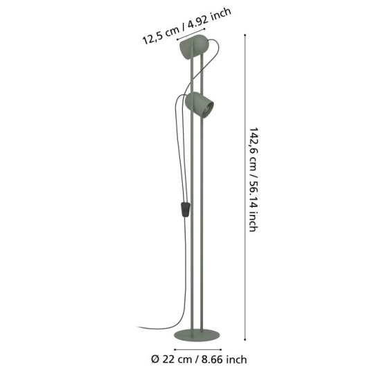 TILSTON Lampa podłogowa 2xE14 Zielona 44137 EGLO