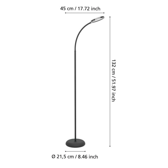 LAURO Lampa podłogowa LED czarna 600lm 2700/4000/6500K 902176 EGLO