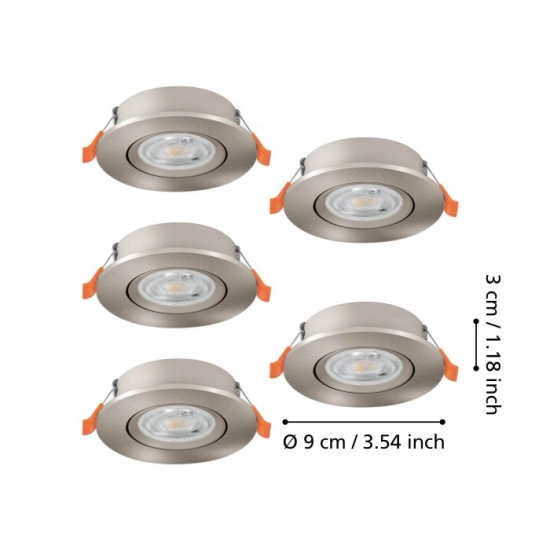 BARRANCO Oprawa do zabudowy zestaw 5XLED-CCT Ø90 Nikiel mat 902269 EGLO