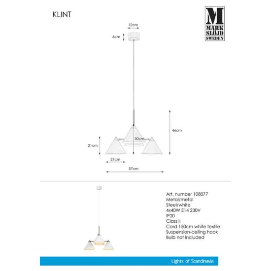 kinkiecik.pl Lampa wisząca biała 4L KLINT 108077 Markslojd