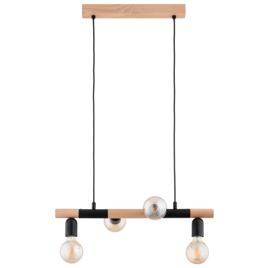 Lampa wisząca LIDO 4xE27 czarna jasne drewno 63327 ALFA