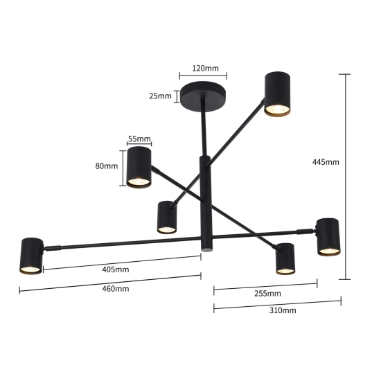 Lampa sufitowa czarna SNOW 6 LP-731/6P BK LIGHT PRESTIGE