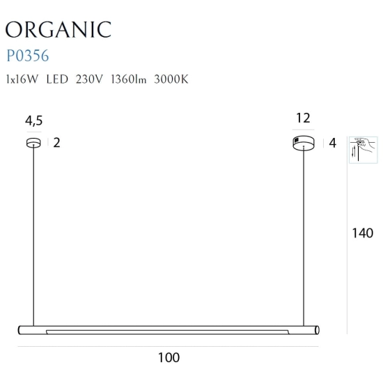 Maxlight Organic Horizon P0356D Lampa Wisząca Ściemnialna Złota MaxLight