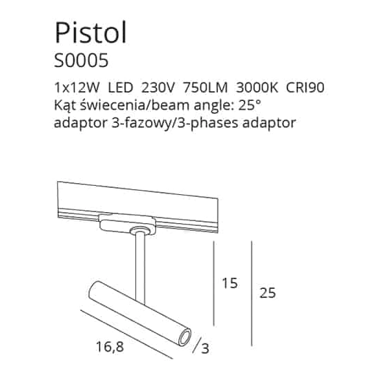 PISTOL S0005 OPRAWA DO SZYNOPRZEWODU BIAŁA MaxLight - zdjęcie dodatkowe 2