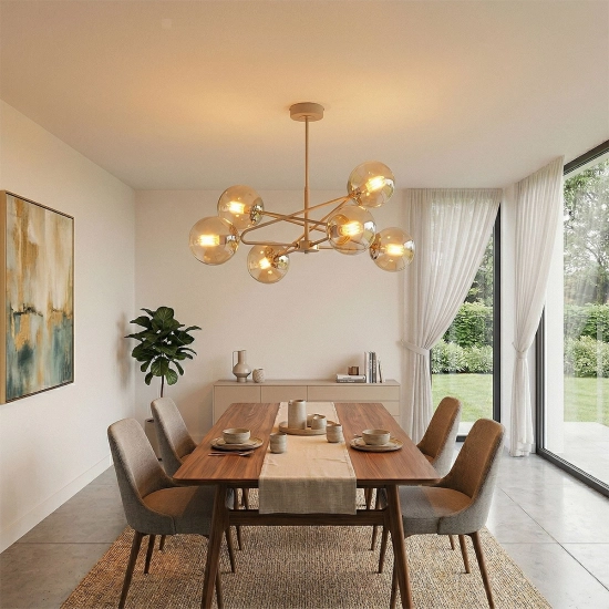 Lampa wisząca Sagito 6xE14 beżowa + złoto 63405 ALFA