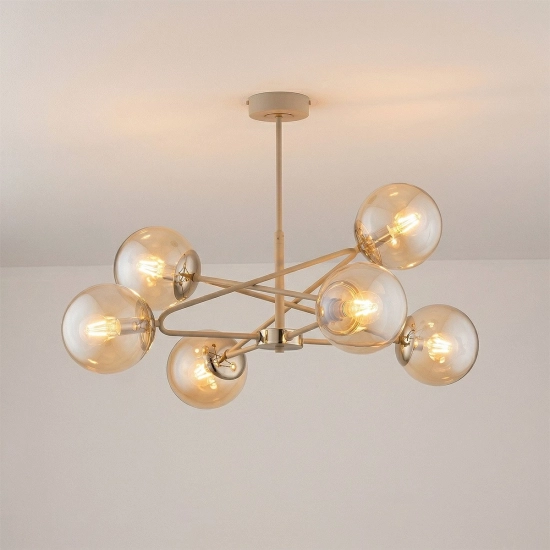 Lampa wisząca Sagito 6xE14 beżowa + złoto 63405 ALFA