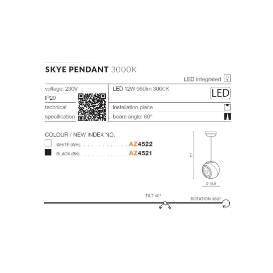 Skye pendant (white) AZ4522 LED 12W 950lm 3000K METAL AZZARDO