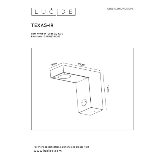 Kinkiet z czujnikiem ruchu TEXAS LED 1x6W 3000K IP54 28850/24/30 Anthracite Lucide - zdjęcie dodatkowe 2