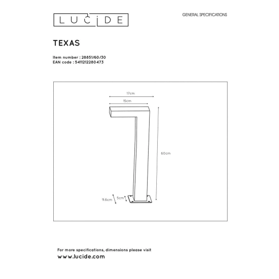 Lampa stojąca TEXAS LED 1x6W 3000K IP54 28851/60/30 Anthracite Lucide - zdjęcie dodatkowe 2