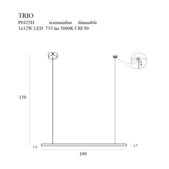 Trio 1 P0425D lampa wisząca złota ściemnialna MaxLight - zdjęcie dodatkowe 3