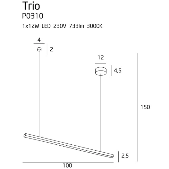 Trio 1 P0310 lampa wisząca czarna MAXLIGHT