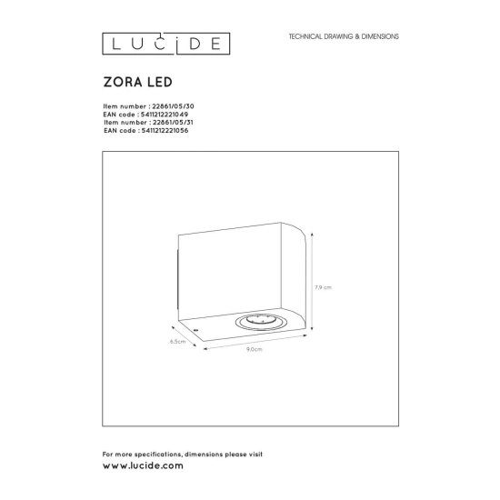 Kinkiet ZORA LED 1x5W 3000K IP44 22861/05/31 biały Lucide - zdjęcie dodatkowe 3