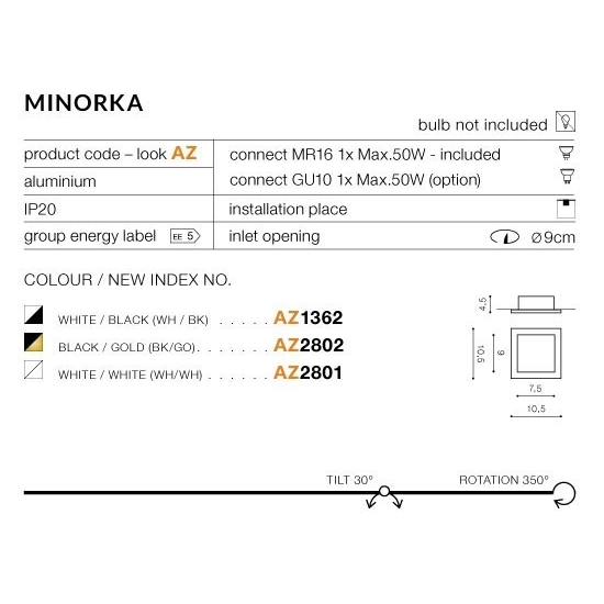 Oprawa stropowa Minorka (black/gold) AZ2802 AZZARDO