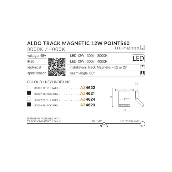Alfa Aldo Track Magnetic 12W POINTS60 4000K (black) AZ4623 AZZARDO