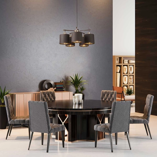 Żyrandol Balance – 5 źródeł światła – Brązowy / Polerowany mosiądz BALANCE5-BRPB Elstead Lighting