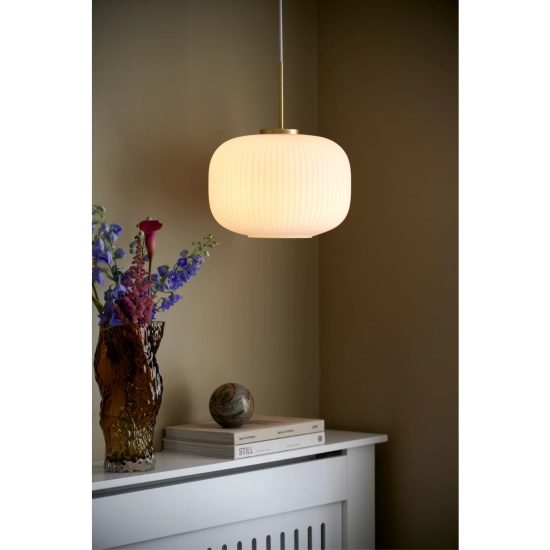 kinkiecik.pl Biała lampa wisząca Milford 30 - Nordlux, mosiężne wykończenie 2213213001