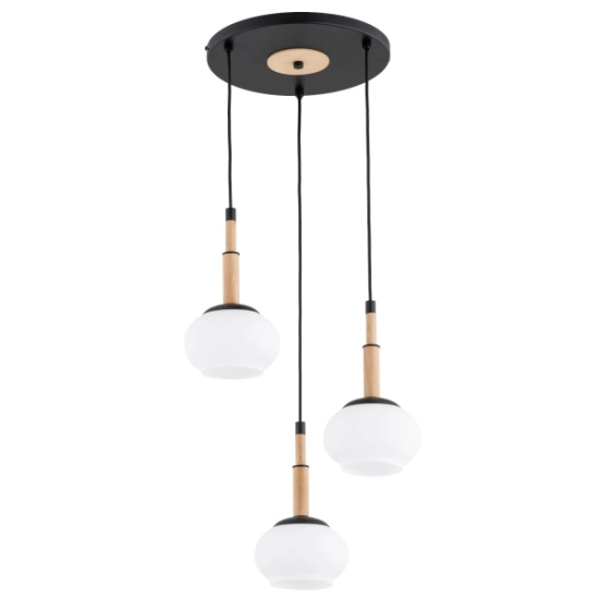 Lampa wisząca Ceres 3xE14 czarna jasne drewno 62594 ALFA
