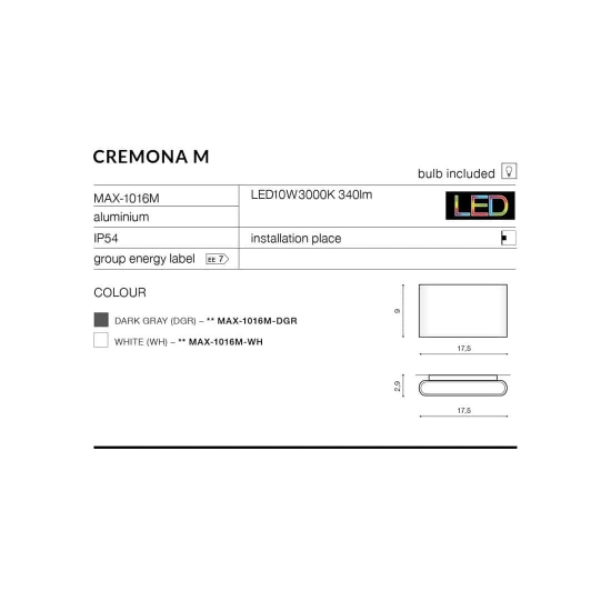 Kinkiet Cremona M (black) AZ4340 AZZARDO