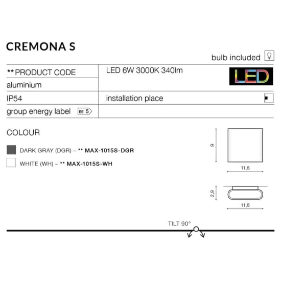 Kinkiet Cremona S (black) AZ4339 AZZARDO