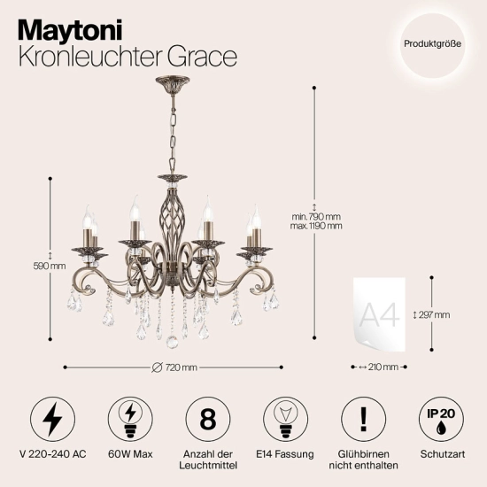 Lampa wisząca Grace RC247-PL-08-R Maytoni - zdjęcie dodatkowe 1