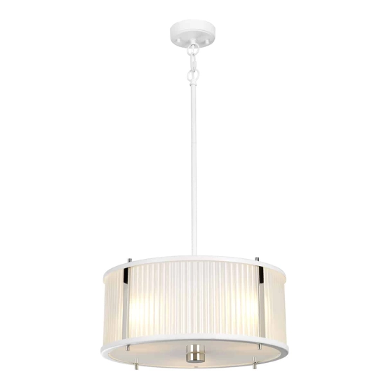 kinkiecik.pl Lampa wisząca Corona – 3 źródła światła – Satynowa biel/ Polerowany nikiel DL-CORONA-3P-WPN Elstead Lightni