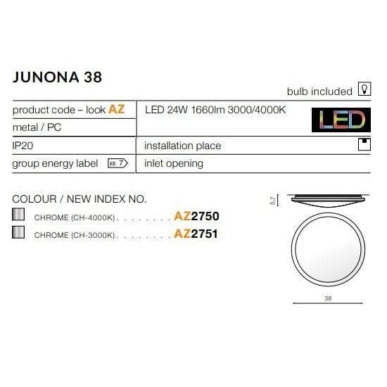 Plafon Junona 38 4000K (chrome) AZ2750 AZZARDO