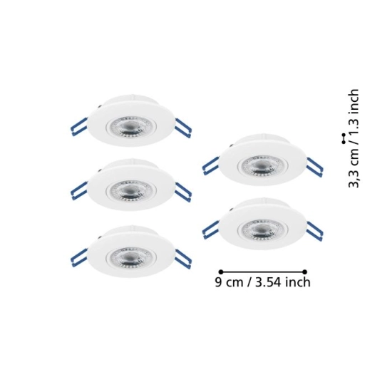 GEDREZ Oprawa do zabudowy zestaw 5XLED-CCT Ø90 Biały 300185 EGLO
