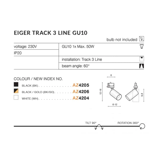 Reflektor EIGER TRACK 3LINE BK AZ4205 AZZARDO