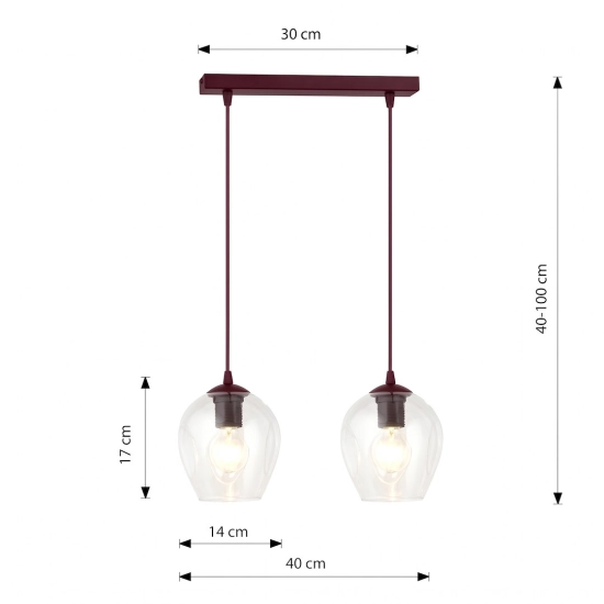Lampa wisząca ISTAR 2 BURGUND TRANSPARENT 1784/2 EMIBIG - zdjęcie dodatkowe 3