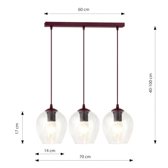 Lampa wisząca ISTAR 3 BURGUND TRANSPARENT 1784/3 EMIBIG - zdjęcie dodatkowe 3