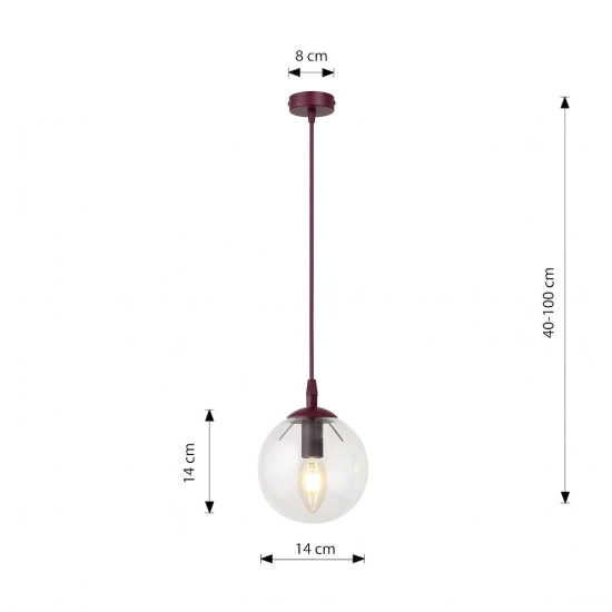 Lampa wisząca COSMO 1 BURGUNDY TRANSPARENT 1788/1 EMIBIG - zdjęcie dodatkowe 5