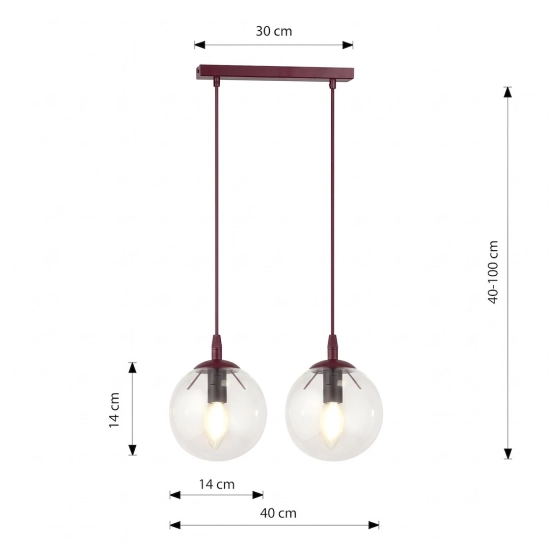 Lampa wisząca COSMO 2 BURGUNDY TRANSPARENT 1788/2 EMIBIG - zdjęcie dodatkowe 2