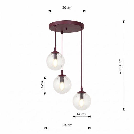 Lampa wisząca COSMO 3PREM BURGUNDY TRANSPARENT 1788/3PREM EMIBIG - zdjęcie dodatkowe 3