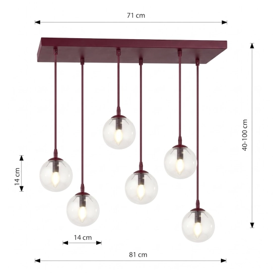 Lampa wisząca COSMO 6 BURGUNDY TRANSPARENT 1788/6 EMIBIG - zdjęcie dodatkowe 3