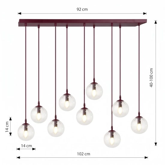 Lampa wisząca COSMO 9 BURGUNDY TRANSPARENT 1788/9 EMIBIG - zdjęcie dodatkowe 4