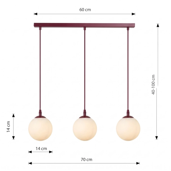 Lampa wisząca COSMO 3 BURGUNDY OPAL 1789/3 EMIBIG - zdjęcie dodatkowe 3