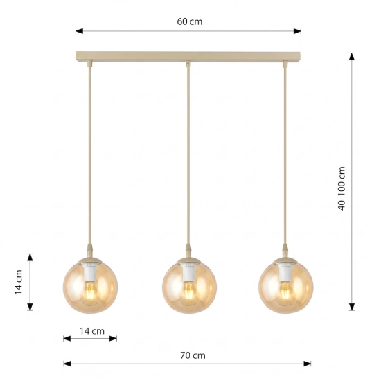 Lampa wisząca COSMO 3 MOKKA AMBER 1791/3 EMIBIG - zdjęcie dodatkowe 2