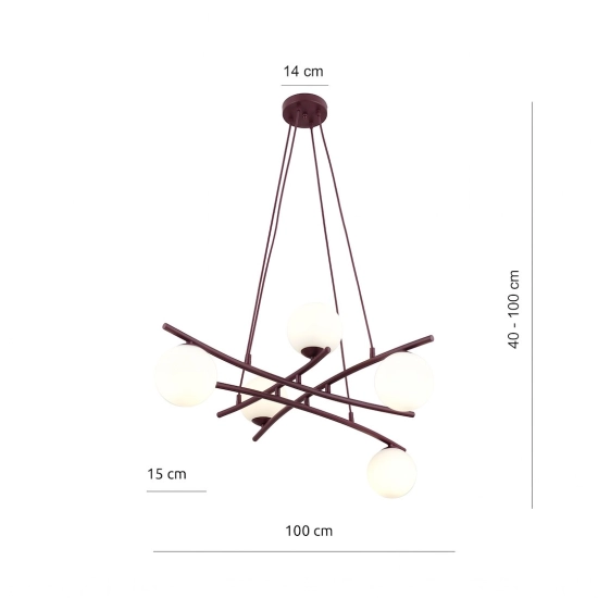 Lampa wisząca ESSA 5 BURGUNDY OPAL 1799/5 EMIBIG - zdjęcie dodatkowe 2