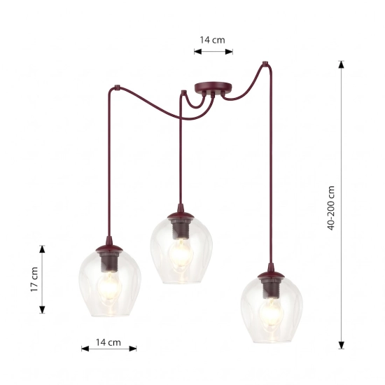 Lampa wisząca LEVEL 3 BURGUNDY TRANSPARENT 1819/3 EMIBIG - zdjęcie dodatkowe 3