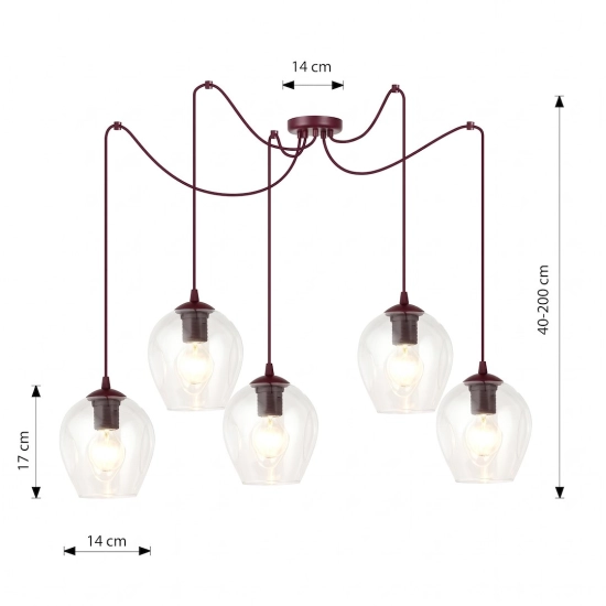 Lampa wisząca LEVEL 5 BURGUNDY TRANSPARENT 1819/5 EMIBIG - zdjęcie dodatkowe 3