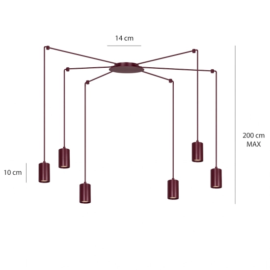 Lampa wisząca TRAKER 6 BURGUNDY 1822/6 EMIBIG - zdjęcie dodatkowe 3