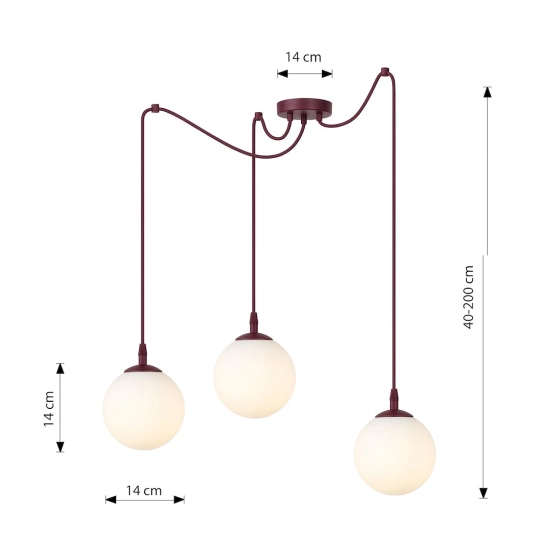 Lampa wisząca GIGI 3 BURGUNDY OPAL 1825/3 EMIBIG - zdjęcie dodatkowe 2